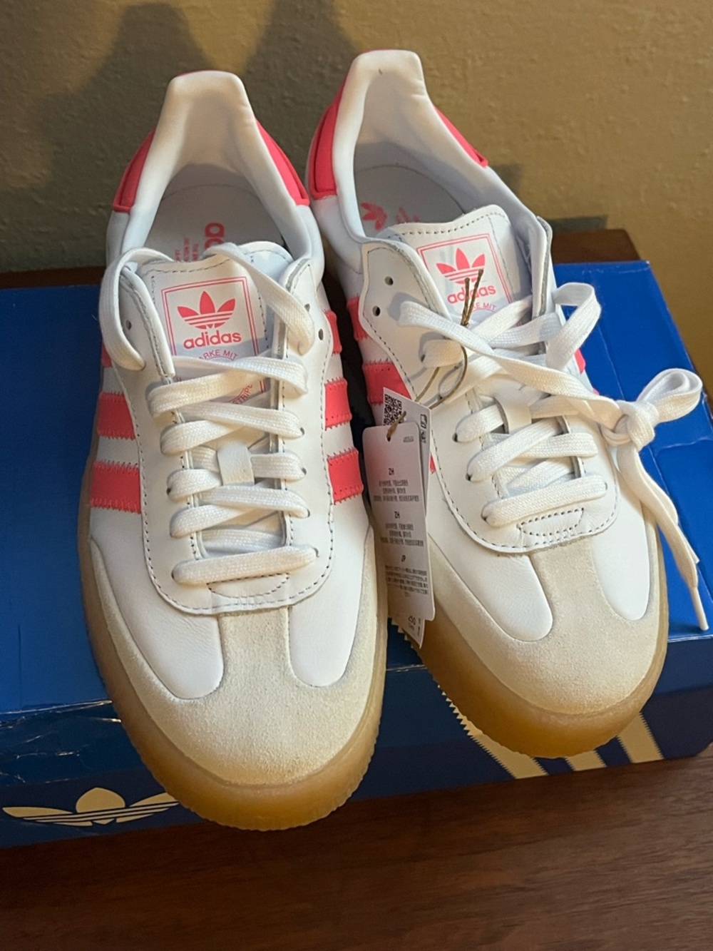adidas Samba White and Pink Retro Low-Top Sneakers